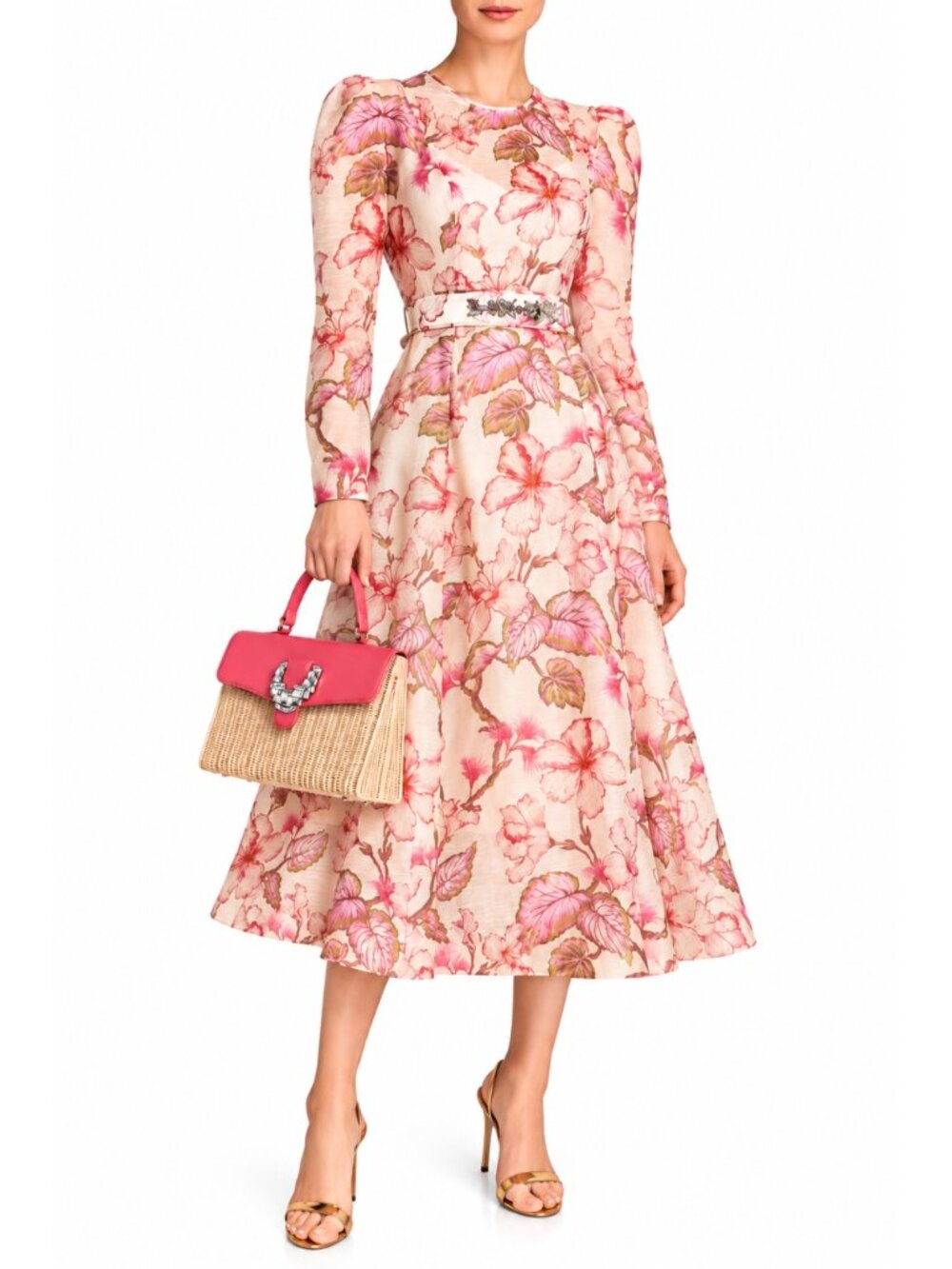 Zimmermann Matchmaker Floral Silk Linen Midi Dress Coral Size 2 US 6-8